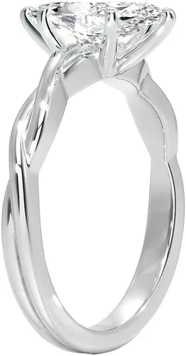 Anillo de compromiso de diamantes de corte marquesa trenzado certificado IGI en oro blanco de 14 k (color F-G, centro de claridad VS1-VS2)