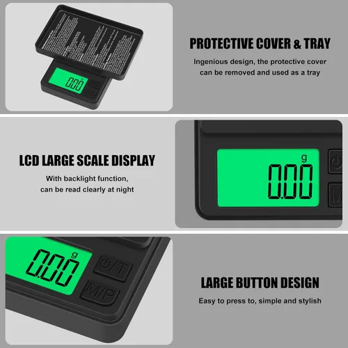 Miniatura 3 de Báscula de bolsillo digital 1000g x 0.01g, Diyife báscula de gramo portátil de precisión para joyería con cubierta protectora, apagado automático