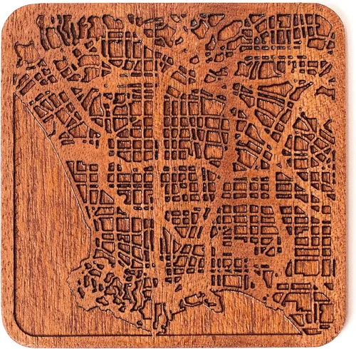 Miniatura 162 de Posavasos Amsterdam Map by O3 Design Studio, 1 pieza, posavasos de madera Sapele con mapa de la ciudad, hecho a mano, varias ciudades opcionales