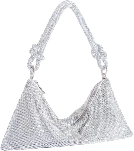 Bolso de noche brillante con diamantes de imitación, bolso de noche con purpurina plateada para mujer, bolso Hobo