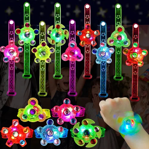 Maegawa Paquete de 25 Pulseras Fidget Spinner con Luz LED, Recuerdos de Fiesta para Niños de 4-8 y 8-12, Suministros de Fiesta que Brillan en la