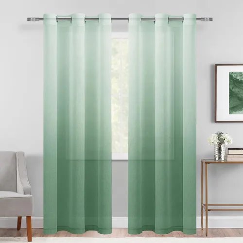 Miniatura 37 de DWCN Cortinas Transparentes Ombré - Cortinas de Lino Sintético con Gradiente Semi Voile con Ojales en la Parte Superior para Dormitorio y Sala