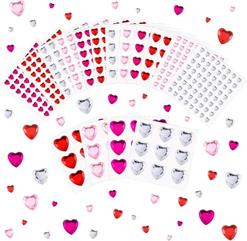 Miniatura 2 de Chuangdi 516 calcomanías de diamantes de imitación de corazón, acrílicas, gemas de corazón, gemas de cristal, autoadhesivas, parte trasera plana