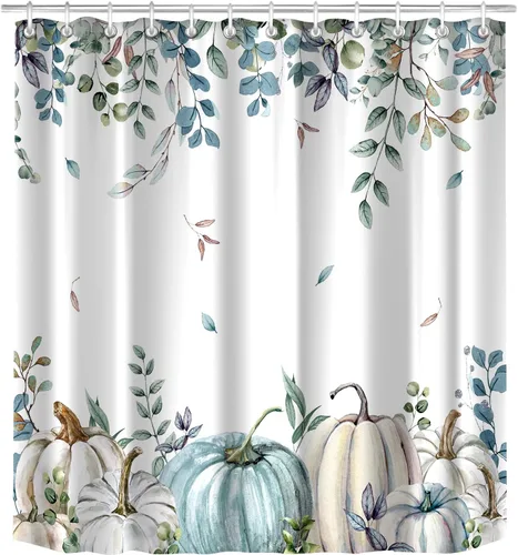 Miniatura 19 de Cortina de ducha de otoño, decoración de baño de árbol de calabaza, 72 x 72 pulgadas, tela de poliéster, cortina de baño impermeable con 12 ganchos