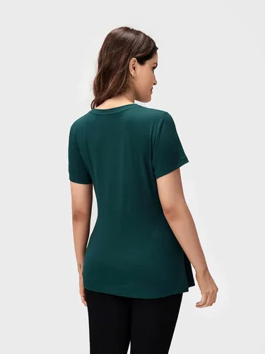 Miniatura 2 de OYOANGLE Camisetas básicas de maternidad para mujer, con lazo frontal, manga corta, cuello redondo, peplum