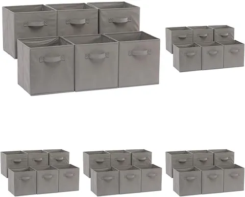 Miniatura 18 de Amazon Basics Contenedores de Almacenamiento Organizadores de Cubo con Asas, Tela Plegable, Paquete de 6, 10.5"x10.5"x11", Blanco/Gris Claro