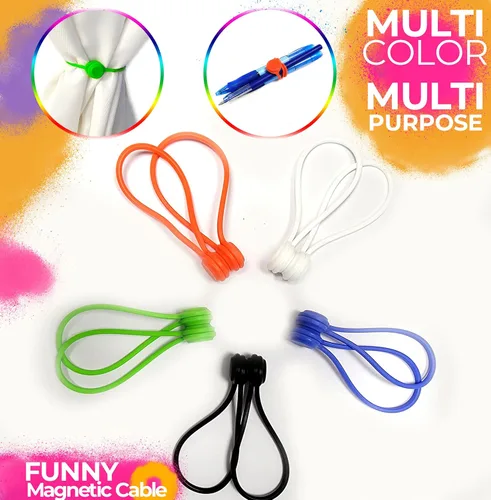 Miniatura 4 de Paquete de 20 bridas magnéticas de silicona reutilizables para cables, lazos giratorios para envolver cables en casa/oficina, organizador de cables