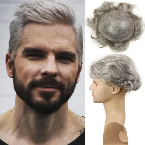 Miniatura 15 de Voloria Postizo humano virgen europeo para hombre tupé ultra transparente piel fina PU piezas de pelo de repuesto 10"x8" tamaño base #21 color rubio