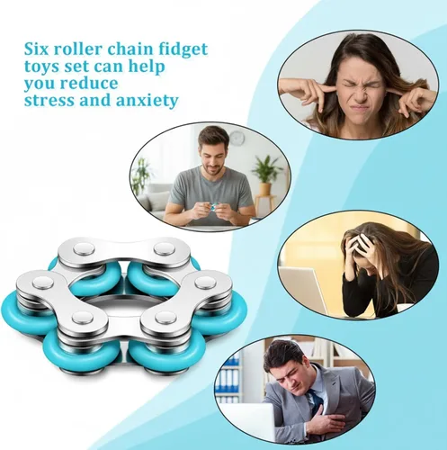 Miniatura 4 de Sumind 2 piezas de cadena de bicicleta Fidget cadena de rodillo Fidget con seis flippy novedosos alivio del estrés para adultos Ansiedad Autismo