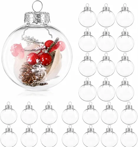 80 piezas de bolas de Navidad transparentes colgantes en masa, adornos de plástico rellenables transparentes para manualidades, DIY, con parte