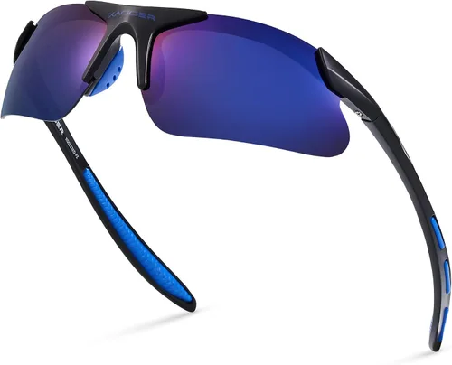 Miniatura 29 de Gafas de sol deportivas polarizadas para niños y niñas, gafas de béisbol y sóftbol, montura TR90 Negro Espejo azul hielo