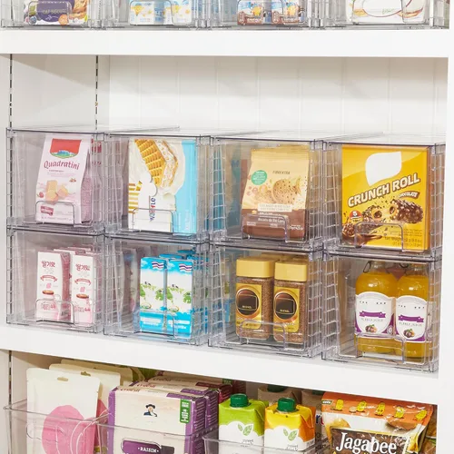 Miniatura 4 de Vtopmart Paquete de 4 cajones grandes apilables de almacenamiento de despensa de cocina, contenedores organizadores transparentes con asas