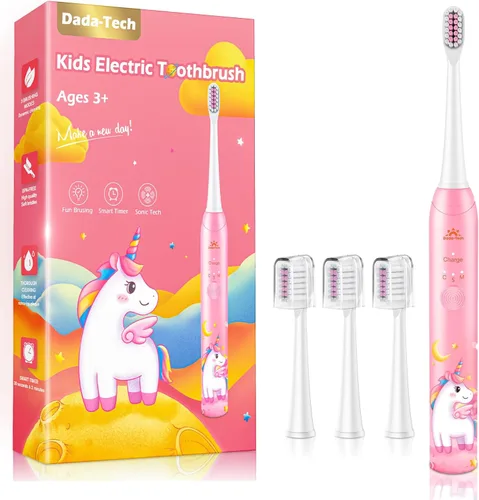 Cepillo de Dientes Eléctrico para Niños CEPILLO ELÉCTRICO PARA NIÑAS Recargable Edad 3-5-6-12-18 Años, 3 Modos 4 Cabezas Vibrantes Adhesivos para