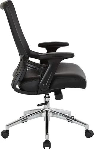 Miniatura 6 de Office Star EMH Series - Silla de escritorio de oficina ajustable con soporte lumbar integrado y brazos abatibles acolchados, cuero regenerado negro
