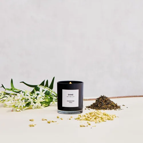 Miniatura 4 de EMME NYC - Vela de té de jazmín, vela de cera de soja de lujo con mecha de madera agrietada, fragancia no tóxica y segura para el hogar, tarro