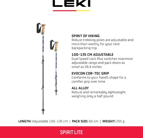 Miniatura 2 de LEKI Spirit Lite - Bastones de aluminio ajustables y ligeros para senderismo