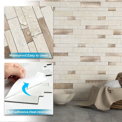 Miniatura 5 de BeNice - Azulejos para salpicaderos que se despegan y pegan para cocina, adhesivos autoadhesivos de mosaico lineal estilo metro para baño