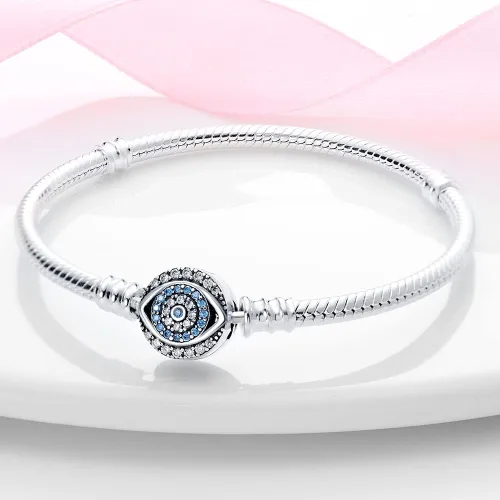 Miniatura 2 de KUNSIR Pulsera de plata de ley 925 con cadena de serpiente de ojo malvado azul con circonita cúbica 5A para mujeres y adolescentes