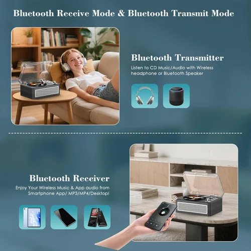 Miniatura 3 de Reproductor de CD portátil Bluetooth: Reproductores de CD Kegaudio para el hogar con altavoces 3600mAh recargable y radio y control remoto