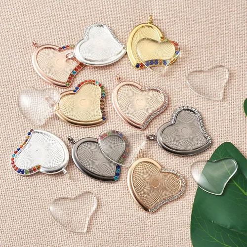 Miniatura 5 de Craftdady 20 bandejas colgantes de bisel de diamantes de imitación de corazón, base de camafeo, ajuste de cabujón, dijes en blanco de 1.831 x 1.575