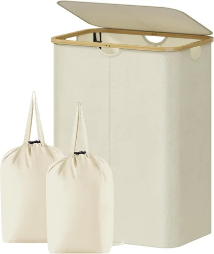 Miniatura 30 de Lifewit Cesto de Ropa Sucia Doble de 120L con Tapa, Cesto Grande Dual para Ropa Sucia con Bolsas Removibles, 2 Secciones Cestos Estéticos para Ropa