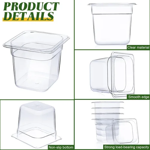 Miniatura 3 de Yinder 6 Piezas Bandejas de Plástico Transparente para Alimentos Tamaño 1/6 Recipientes de Policarbonato Apilables con Indicador de Capacidad