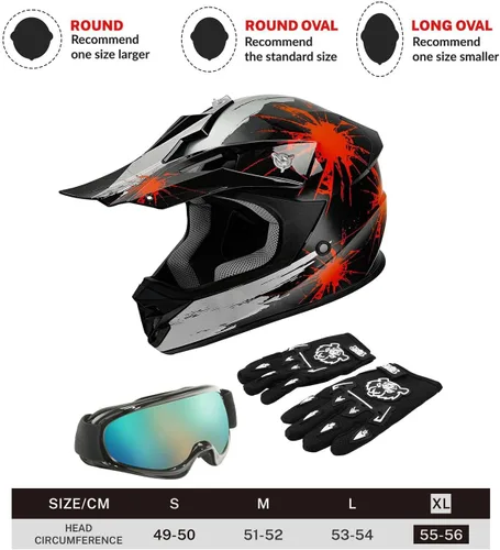 Miniatura 2 de TCT-MOTORPARTS - Casco de motocross (BMX MX) de cara completa para niños y jóvenes, moto todoterreno, de carretera, cuatrimoto (ATV), carrito