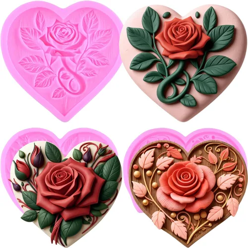 Miniatura 10 de Mujiang Moldes de silicona para el día de San Valentín, diseño de corazón y rosa, para caramelo de chocolate XOXO, para decoración de pasteles