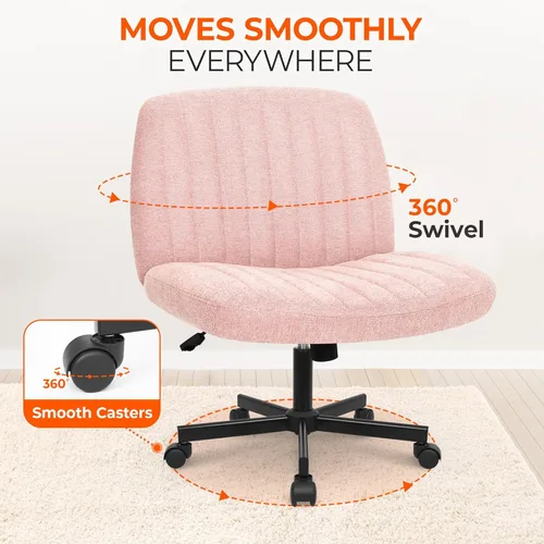 Miniatura 5 de Orange Factory Silla con Ruedas Cruzadas de Patas Cruzadas Anchas, Silla de Escritorio de Oficina de Tocador, Cómoda Silla de Tela sin Brazos rueda