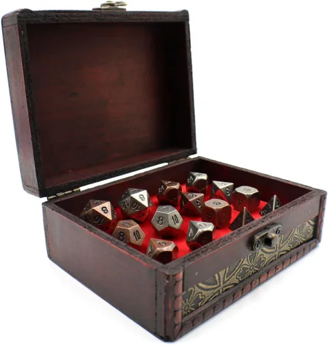 Juegos de dados de metal para juegos de rol gemelos con baúl de almacenamiento para juegos de