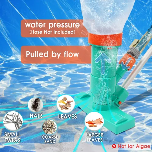 Miniatura 5 de Limpiador subacuático de alta calidad para piscina, 3 cepillos de fregar, 2 bolsas de malla fina, 6 secciones telescópicas de 56.5 pulgadas y mango