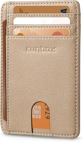 Miniatura 34 de RUNBOX Carteras de cuero minimalistas y delgadas con bloqueo RFID para bolsillo frontal, portatarjetas para hombres y mujeres, regalos para hombres