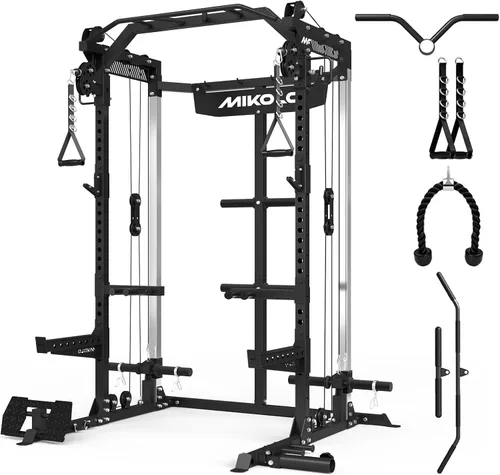 Mikolo - Jaula de fuerza, estante de potencia de 2000LB con sistema de polea doble independiente, máquina de entrenamiento multifunción para Negro
