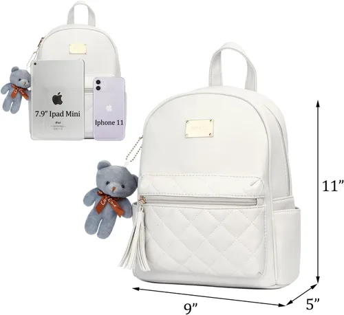 Miniatura 6 de KKXIU Mochila pequeña de cuero sintético acolchado Mini Daypack para mujer Moda Señoras Bookbag con borla