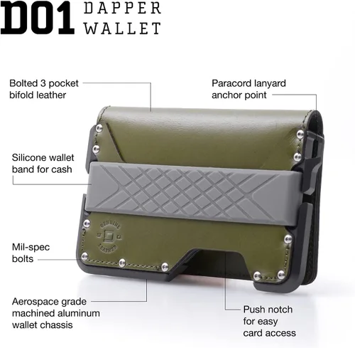 Miniatura 3 de Dango D01 Dapper EDC Wallet - Hecho en Estados Unidos - Cuero genuino, aluminio CNC y bloqueo RFID