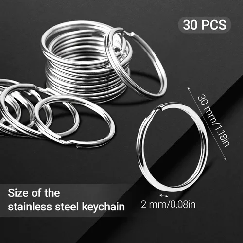 Miniatura 3 de Anillos divididos de acero inoxidable, llavero de metal de 1.1 pulgadas, anillos de llavero plateados a granel, llaveros redondos, anillos para 30