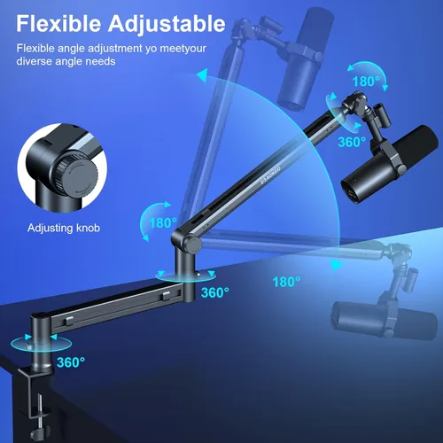 Miniatura 3 de Brazo de Micrófono, Aokeo AK-58 - Soporte de Brazo de Micrófono de Escritorio de Bajo Perfil Ajustable, Adecuado para Blue Yeti, Snowball iCE