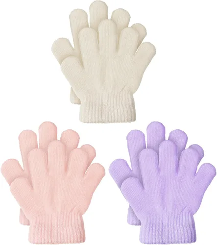 Miniatura 9 de 3 pares de guantes para niños pequeños, manoplas para niños, guantes de punto cálidos de invierno, manoplas de dedos completos para niños y niñas