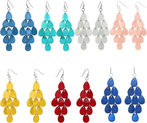 Miniatura 7 de Aretes colgantes en capas con cuentas de disco hechos a mano, multicolor, naranja, rojo, azul, para mujer