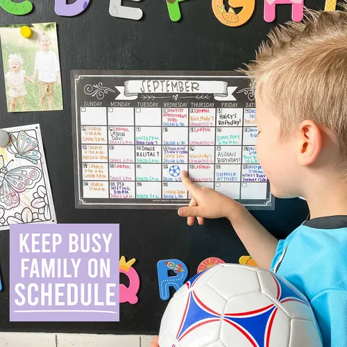 Miniatura 4 de Hadley Designs Calendario magnético grande vintage y pizarra de borrado en seco para refrigerador, calendario magnético de pizarra blanca, imán