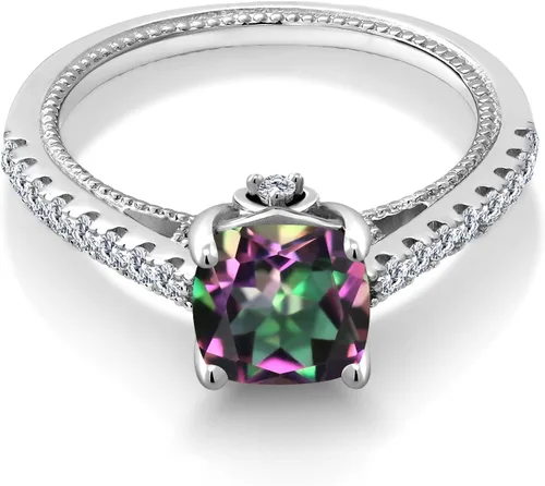 Miniatura 3 de Gem Stone King Anillo de compromiso de plata de ley 925 con piedra natal de 0.276 in y zafiro blanco creado Anillo de compromiso de boda
