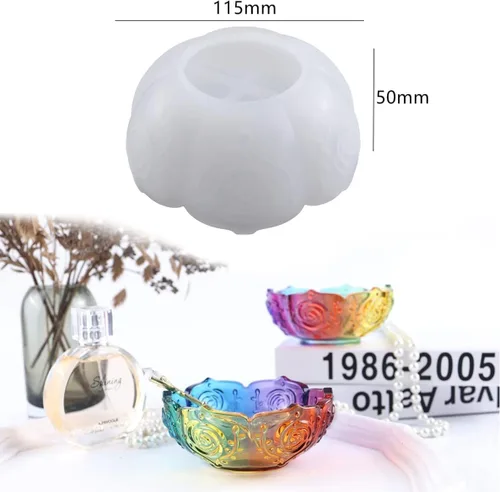 Miniatura 3 de Paquete de 2 moldes de resina para cuencos de flores, moldes de velas para bandeja de manualidades, moldes de silicona de loto para bricolaje, caja