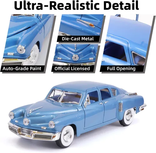 Miniatura 5 de 1948 Tucker Torpedo Escala 1/18 Modelo de Metal Fundido a Presión Premium Colección Clásica Vintage de Aleación de Coches con Vitrina, para Hombres