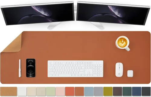 Miniatura 64 de Tapete de escritorio grande de corcho natural y cuero, tapete de escritorio ecológico, protector de escritorio de doble cara, tapete de teclado Café
