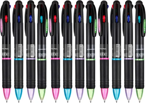 JOVITEC 12 bolígrafos multicolor de 0.028 in, 4 en 1, retráctiles, 4 colores, tinta de gel, bolígrafo de punta de bola, suministros escolares,