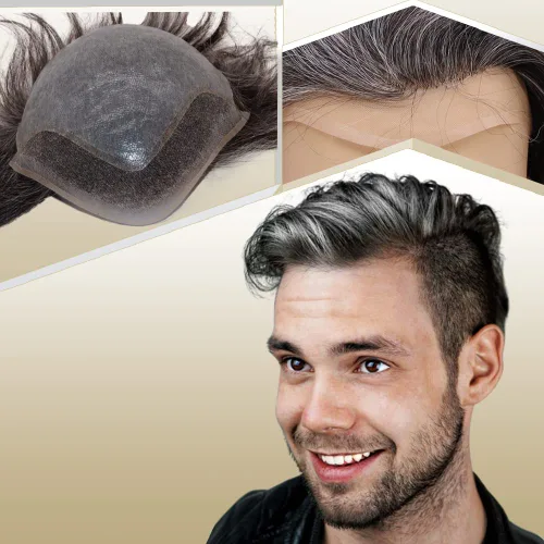 Miniatura 21 de Peluca de cabello humano europeo de repuesto para hombre, encaje suizo frontal, 0.003 in, piel fina, poliuretano, con bucle, 10 x 8 pulgadas, 20%