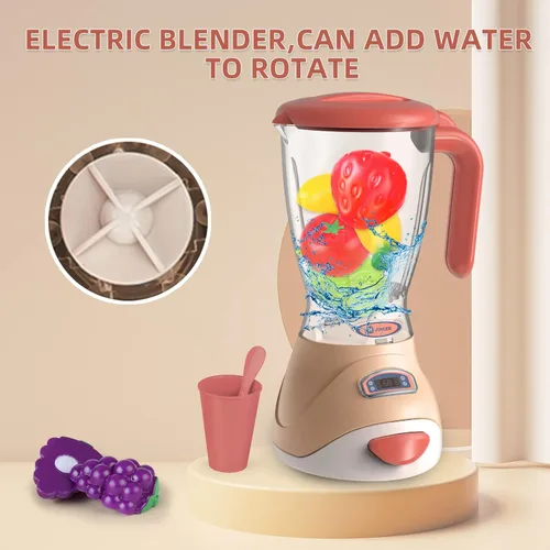 Miniatura 4 de Yalujumb Juego de juguetes de cocina, juego de electrodomésticos de cocina con cafetera, mezclador, tostadora con luces y sonidos realistas, regalo