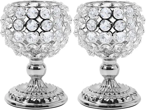Miniatura 11 de Juego de 2 candelabros de cristal plateado para mesa de comedor, centro de mesa, decoración de mesa para comedor, sala de estar, café, mesa de Plata