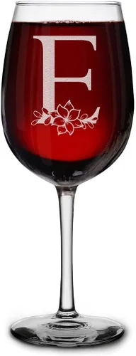 Miniatura 10 de shop4ever Copa de vino con monograma floral con inicial grabada de 16 onzas (B), copa de vino grabada con tallo para mujer, regalo de cumpleaños