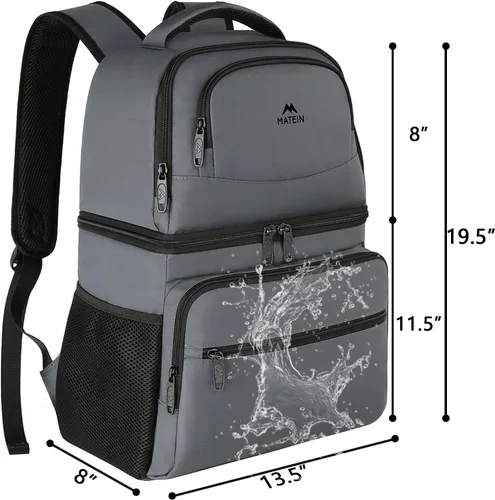 Miniatura 7 de MATEIN Mochila enfriadora, 26 latas, mochila térmica de almuerzo para hombres y mujeres, a prueba de fugas, de doble capa, mochila de almuerzo Gris